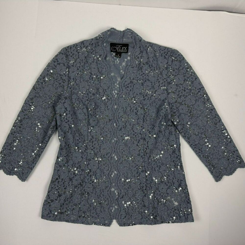 Alex Evenings Women's Slate Blue Sequin Lace Jacket - 8